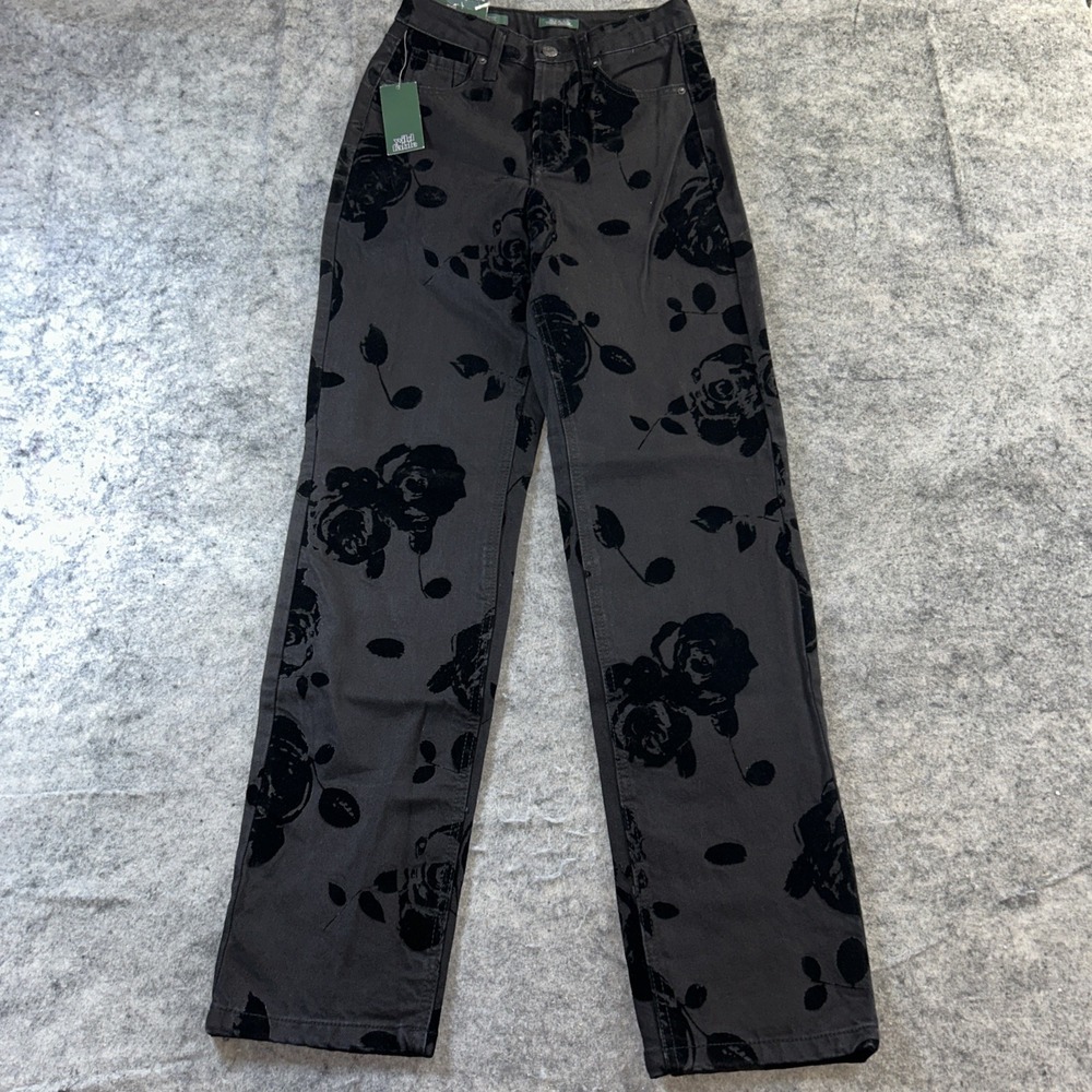 wild fable Black High-Rise Jeans with Velvet Floral Print